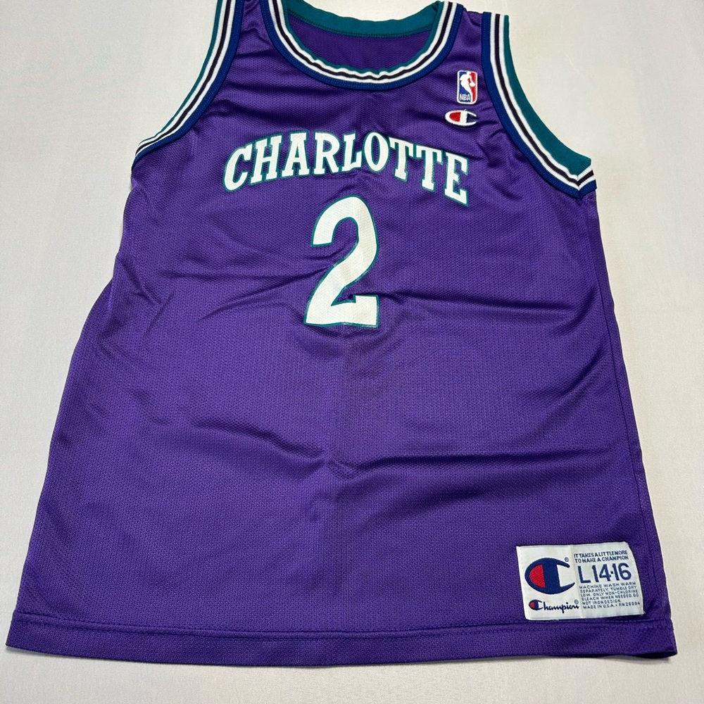 Champion Larry Johnson Charlotte Hornets NBA # 2 Jersey Size Youth Large 14-16